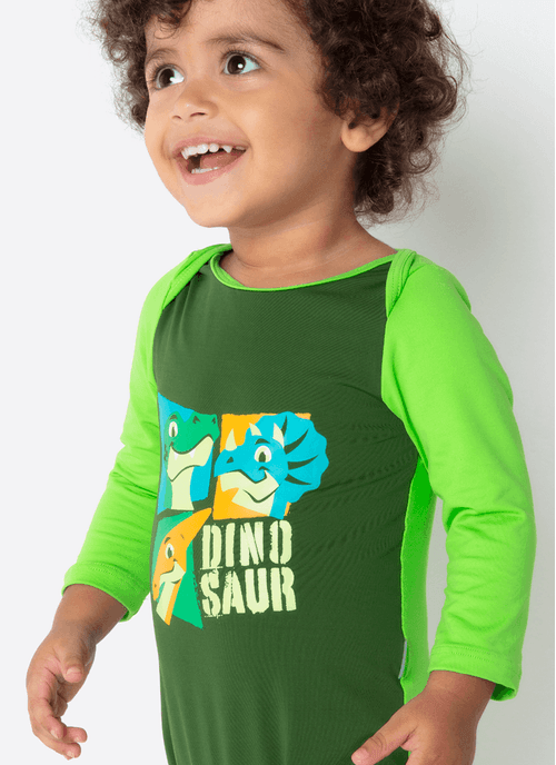 Macacão Manga Longa Microfibra Bebê Menino Dino Trio