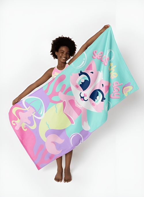 Toalha de Praia Menina Gata Sereia