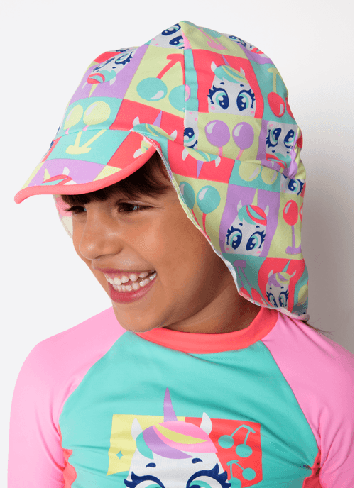 Chapéu com Proteção Solar Menina Unicórnio Cherry