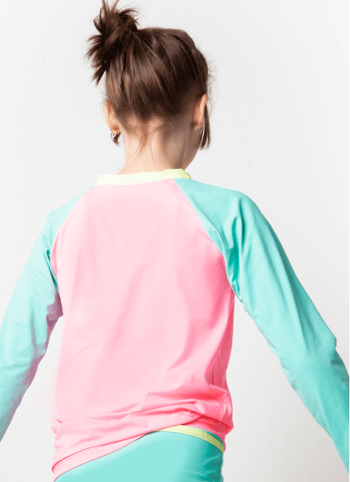 Camiseta Manga Longa Menina Color Block Rosa