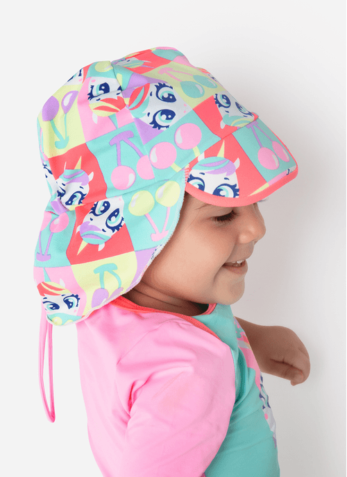 Chapéu com Proteção Solar Bebê Menina Unicórnio Cherry