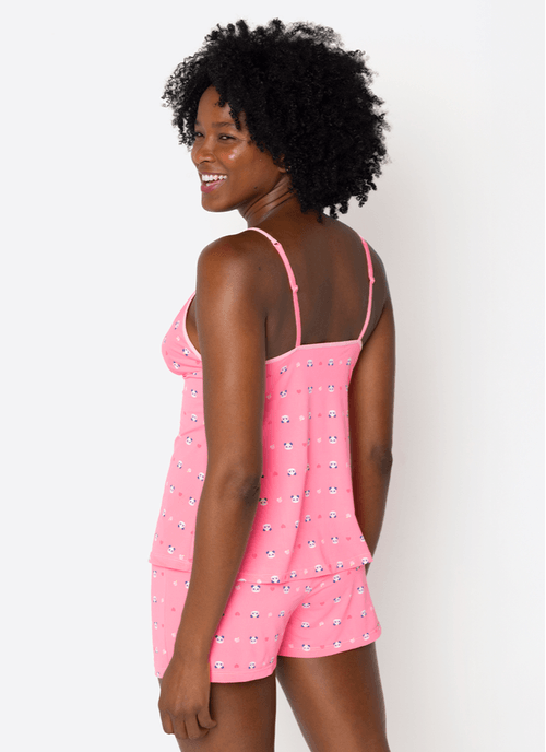 Pijama Regata Microfibra Feminino Panda Romântico