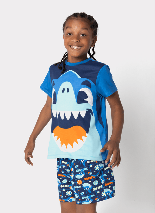 Pijama Manga Curta Viscolycra Menino Tubarão Futevôlei