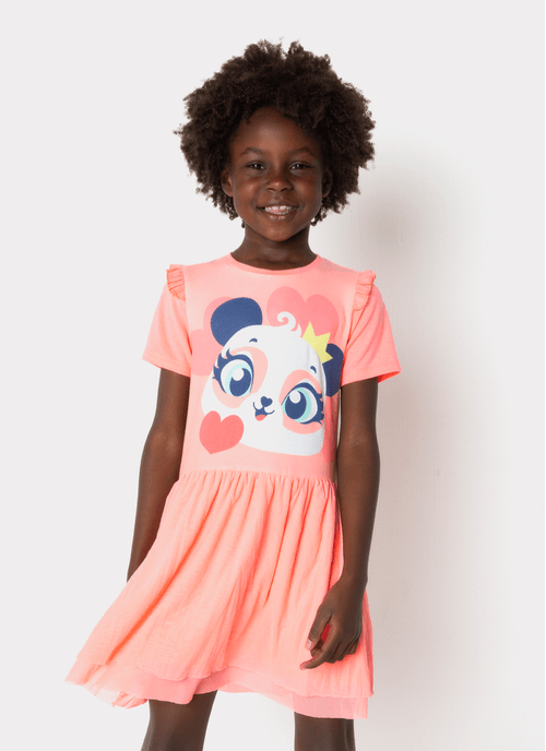 Camisola Manga Curta Menina Panda Romântico