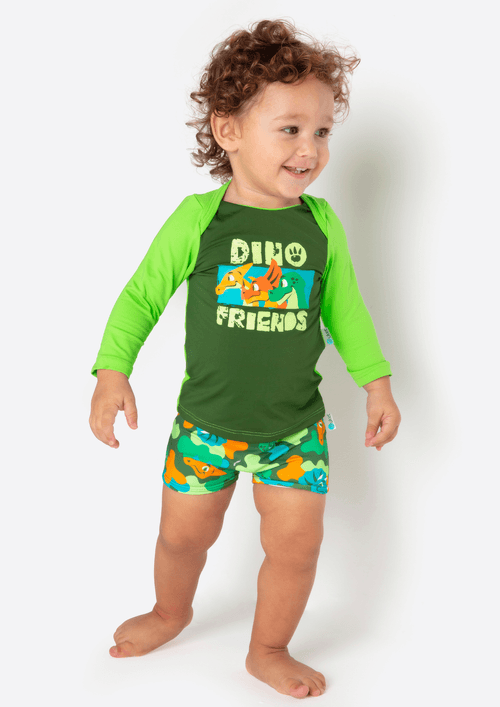 Camiseta Manga Longa Bebê Menino Dino Trio