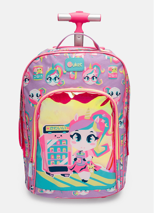 Mochila com Rodinha Grande Holográfica Unicórnio Kawaii