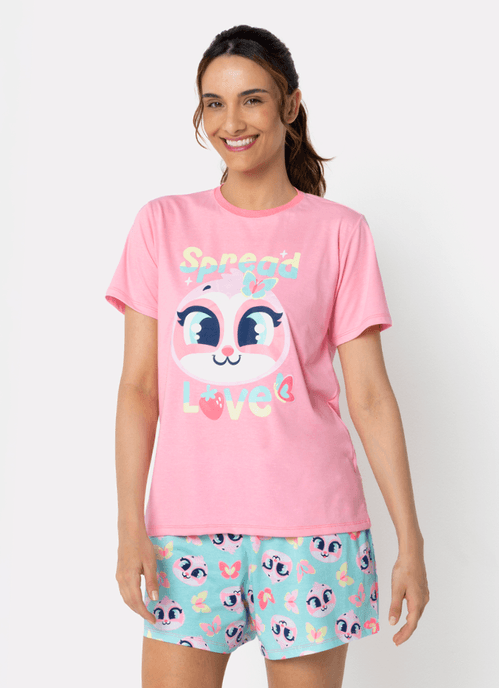 Pijama Manga Curta Feminino Preguiça Picnic