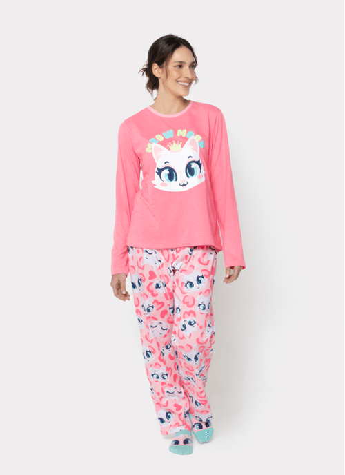 Pijama Manga Longa Feminino Gata