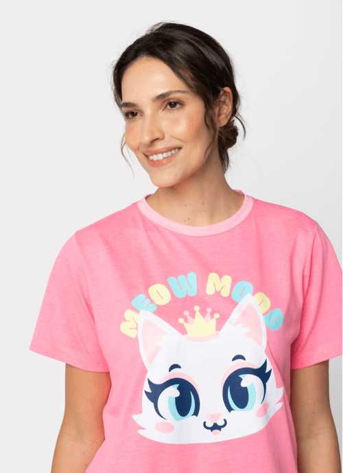 Pijama Manga Curta Feminino Gata