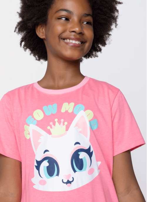 Camisola Manga Curta Menina Teen Gata