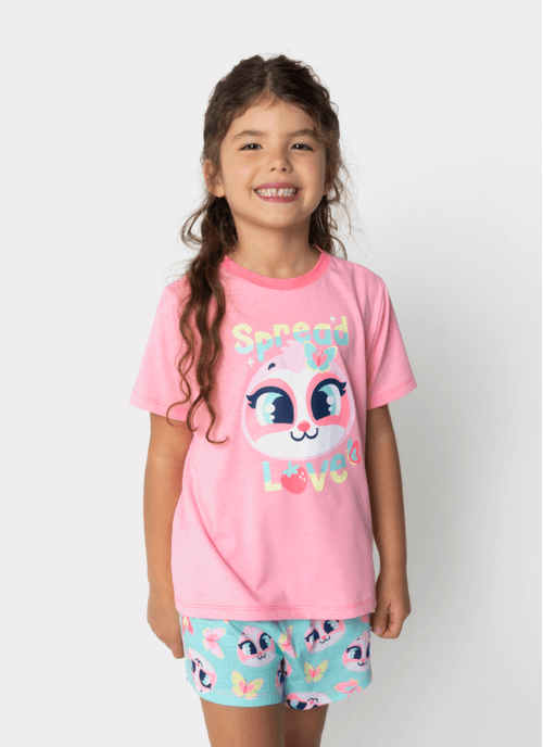 Pijama Manga Curta Menina Preguiça Picnic