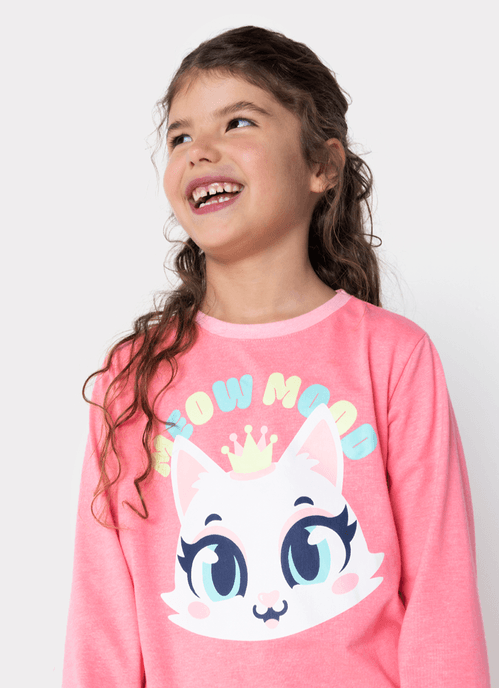 Pijama Manga Longa Menina Gata