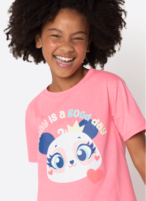 Camisola Manga Curta Menina Teen Panda Romântico