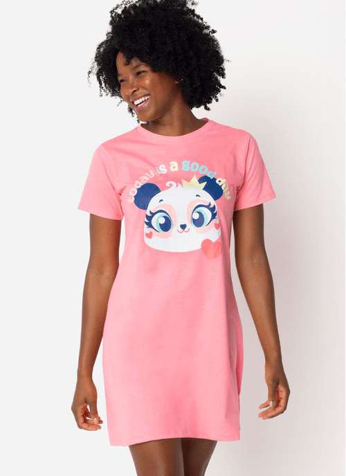 Camisola Manga Curta Feminina Panda Romântico