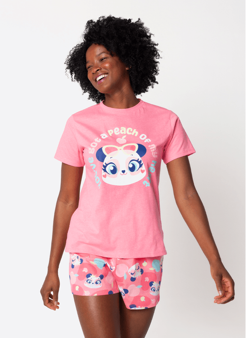 Pijama Manga Curta Feminino Panda Romântico