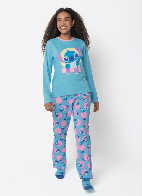 Pijama Manga Longa Feminino Stitch