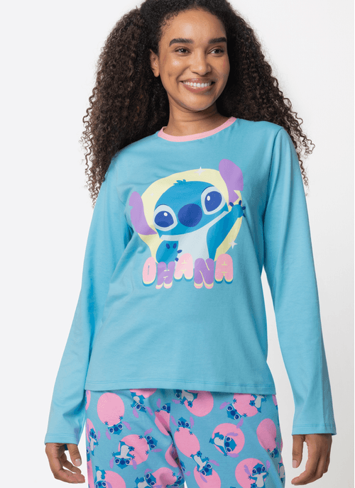 Pijama Manga Longa Feminino Stitch