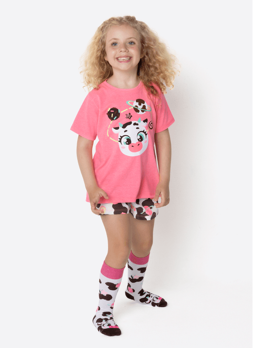 Pijama Manga Curta Menina Vaca Chocolate