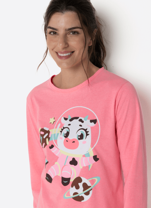 Pijama Manga Longa Feminino Vaca Chocolate