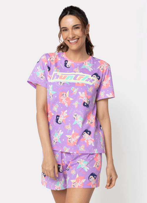 Pijama Manga Curta Algodão Feminino Guerreiras do K-Pop