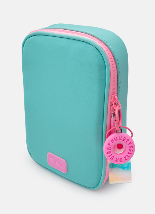 Estojo Grande Verde Água e Rosa