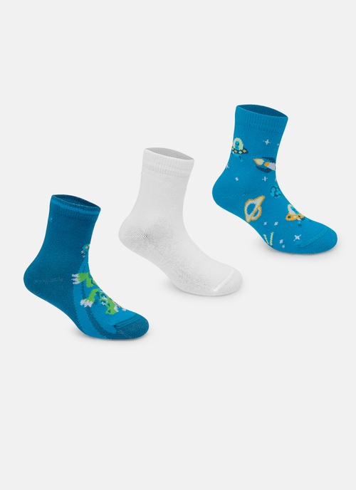 Kit com 3 Meias Soquete Bebê Menino Dino Astronauta