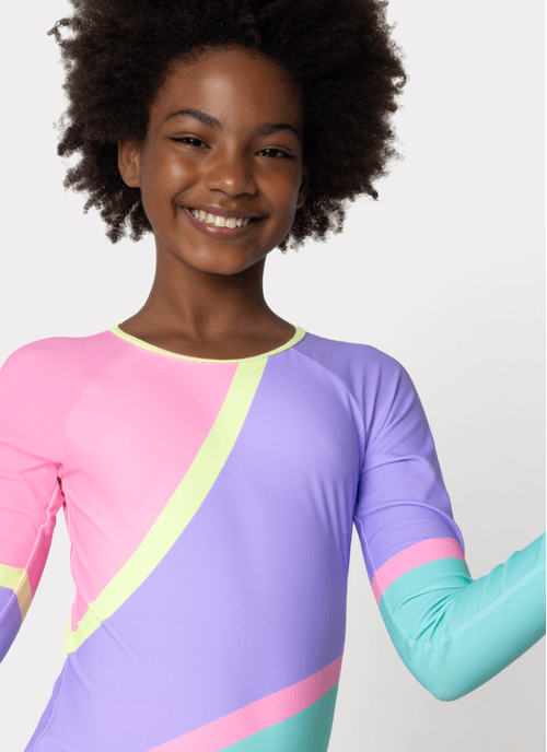 Maiô Manga Longa com Proteção Solar Menina Teen Colorfull