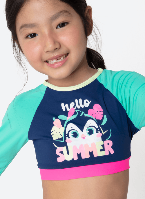 Conjunto Cropped e Calcinha com Proteção Solar Menina Pinguim