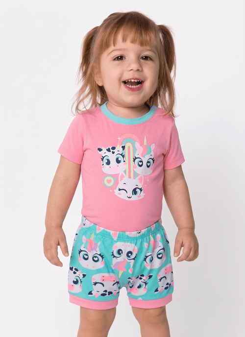 Pijama Manga Curta Viscolycra Bebê Menina Multibichos Best Friend