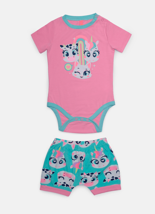 Pijama Manga Curta Viscolycra Bebê Menina Multibichos Best Friend