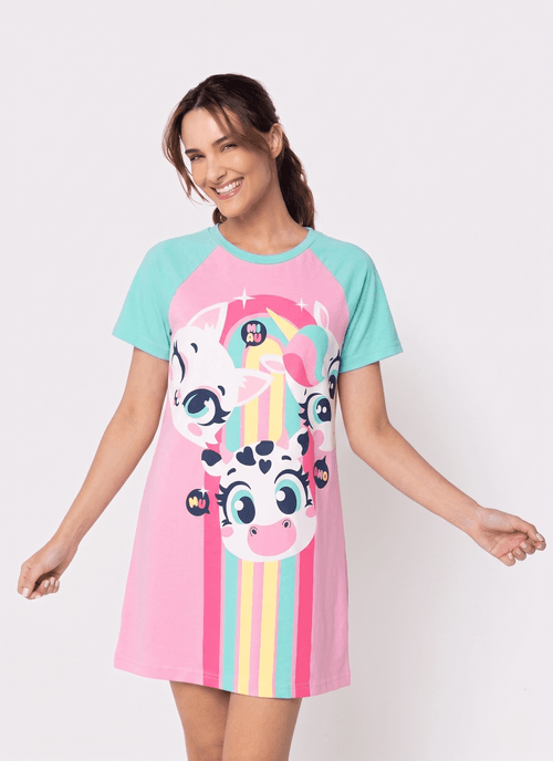 Camisola Manga Curta Viscolycra Feminina Multibichos Best Friend