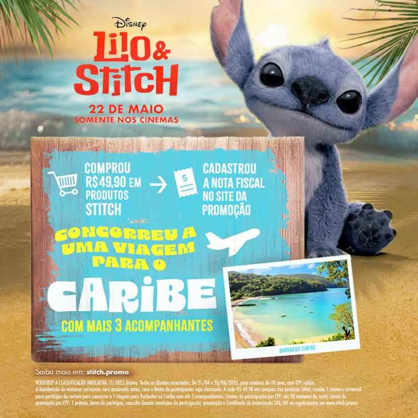 Concorra a uma viagem para o Caribe com produtos Stitch!