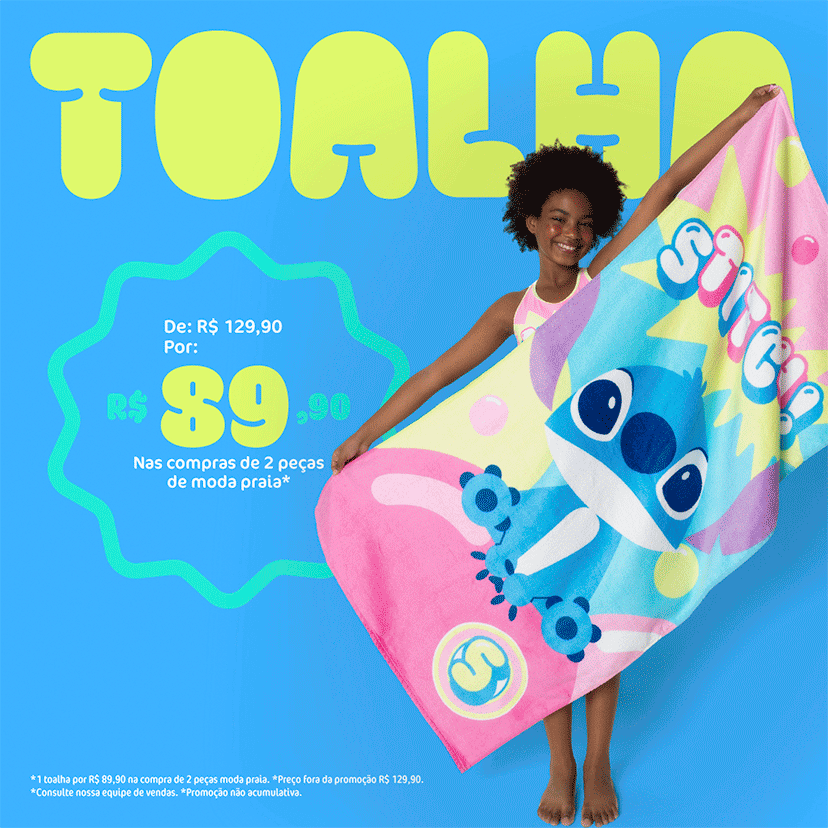 Toalha por R$ 89,90 na compra de 2 itens de Moda Praia!
